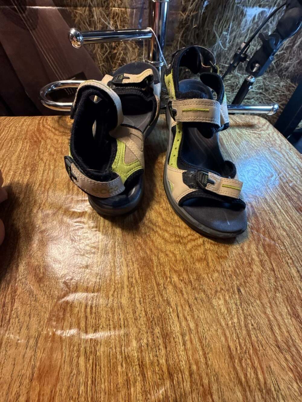 ECCO Receptors Tech Bedding Gray Leather Strap Sandals Men's Size EU 43 US 9/9.5